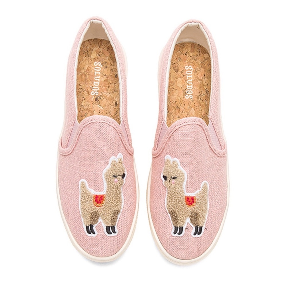 SOLUDOS Llama Embroidered Slip-On Sneakers in Dusty Rose